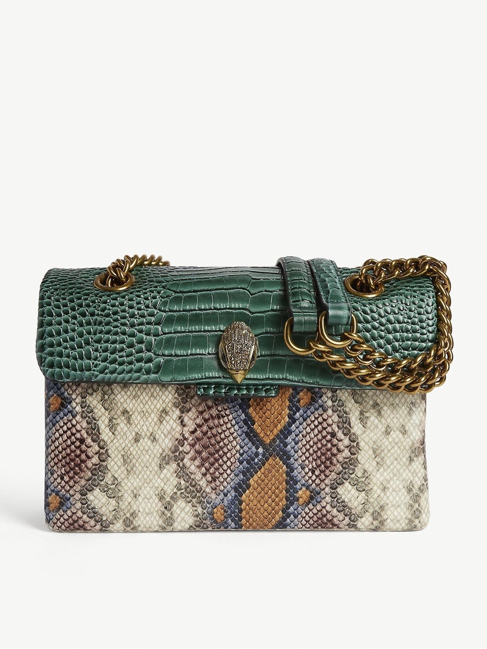 Kurt Geiger Green Croc-Embossed & Multi Snake-Print Shoulder Bag